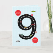 Carte 9 ans, 9 ans, voitures jouets et route (Devant)