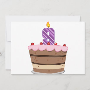 Carte 9 ans sur le gâteau d'anniversaire