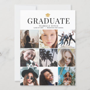 Carte 9 Collage photo Minimaliste blanc Graduation