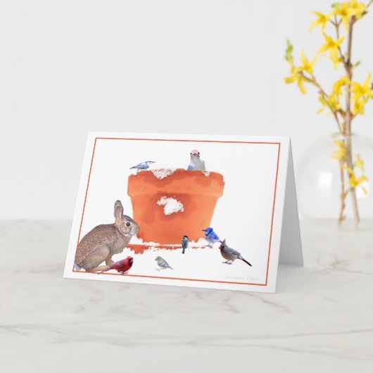 Carte #9 Lapin- oiseaux dans un pot de jardin : Citation (Fleur jaune)