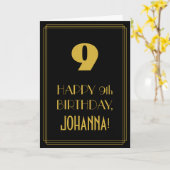 Carte 9e anniversaire - Art Déco Inspiré Look "9" & Nom (Fleur jaune)