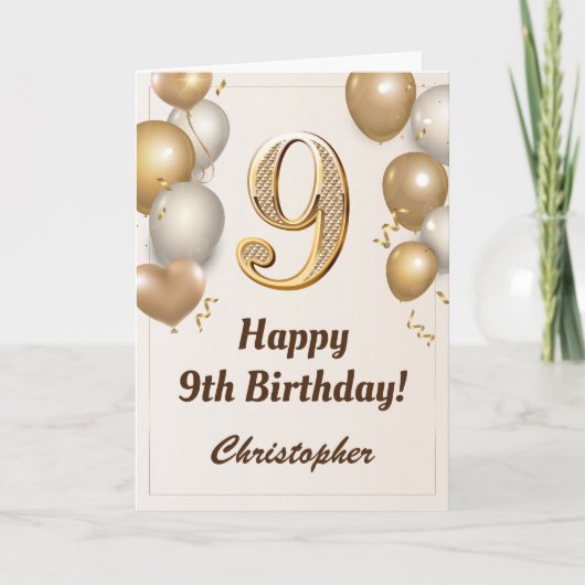 Carte 9e anniversaire Ballons d'or et Confetti Anniversa (Devant)