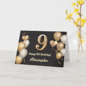 Carte 9e anniversaire Ballons noirs et or Anniversaire (Fleur jaune)
