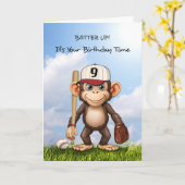 Carte 9e anniversaire Baseball Anniversaire Monkey Bat B (Fleur jaune)