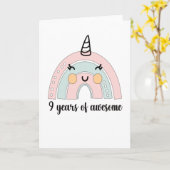Carte 9e anniversaire Boho Arc en ciel 9 ans licorne (Fleur jaune)