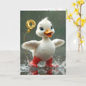 Carte 9e anniversaire Canard blanc dans une flaque de pl (Fleur jaune)