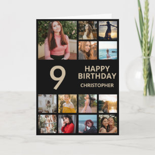 Carte 9e anniversaire Collage photo 13 photos Black & Go