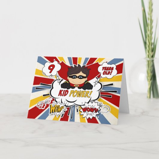 Carte 9e anniversaire des garçons Super Kid Red Comic Bo (Devant)