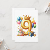 Carte 9e anniversaire doré (Devant/Arrière en situation)