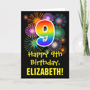 Carte 9e anniversaire : Fun Motif Fireworks + Rainbow 9