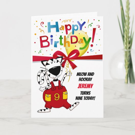 Carte 9e anniversaire garçon ou fille mignonne Cartoon N (Devant)