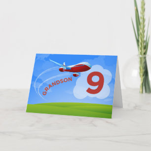Carte 9e anniversaire, grand-fils, avion rouge