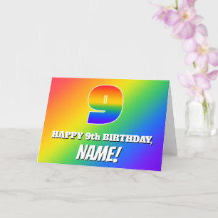 Carte 9e anniversaire : Motif arc-en-ciel multicolore #