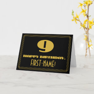 Carte 9e anniversaire : Nom + Art Déco Inspiré Look "9"