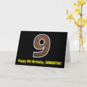 Carte 9e anniversaire : Nom + Faux Wood Grain Motif "9" (Fleur jaune)