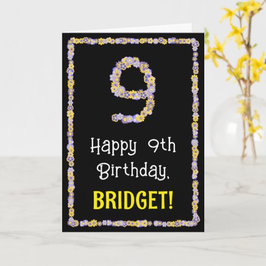 Carte 9e anniversaire : numéro de fleurs florales, nom p (Fleur jaune)