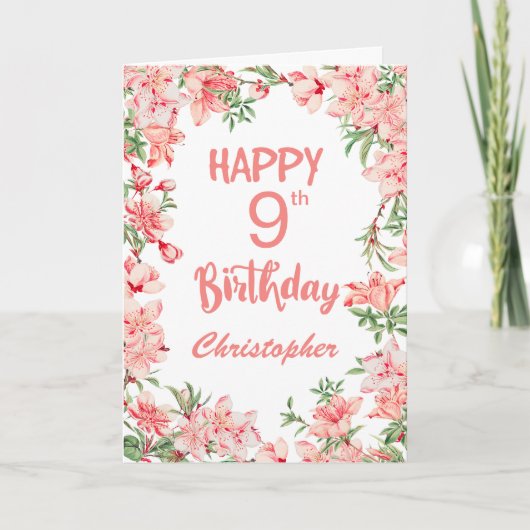 Carte 9e anniversaire Peach Peonies Aquarelle Florale (Devant)