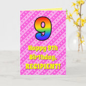 Carte 9e anniversaire : Pink Stripes & Hearts, Rainbow # (Fleur jaune)