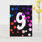 Carte 9e anniversaire - Points arc-en-ciel sur noir (Fleur jaune)
