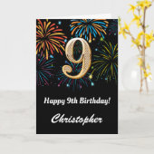 Carte 9e anniversaire Rainbow Fireworks noir et or (Fleur jaune)