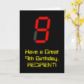 Carte 9e anniversaire : Rouge Digital Horloge Style "9"  (Fleur jaune)