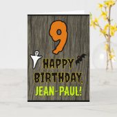 Carte 9e anniversaire : Thème Halloween épouvantable + N (Fleur jaune)