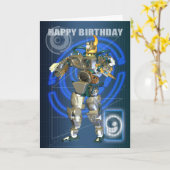 Carte 9e Joyeux anniversaire avec un guerrier robotique (Fleur jaune)