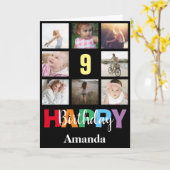 Carte 9e Joyeux Anniversaire Photo Collage moderne Noir (Fleur jaune)