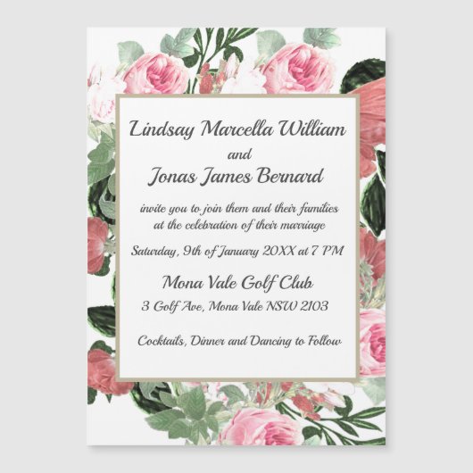 Carte à aimants à Faire-part de mariage floraux à (Devant)