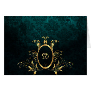 Carte à cadre en or Damask de luxe personnalisée