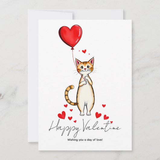 Carte A Cat Holding a Heart Balloon Valentine Day (Devant)