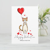 Carte A Cat Holding a Heart Balloon Valentine Day (Debout devant)