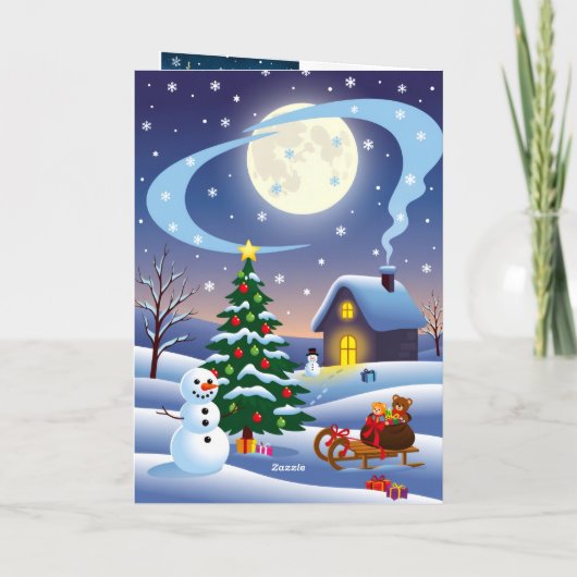 Carte A Christmas card with snowy scenes, festive text, (Dos)