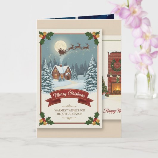 Carte A Christmas card with snowy scenes, festive text, (Orchidée)
