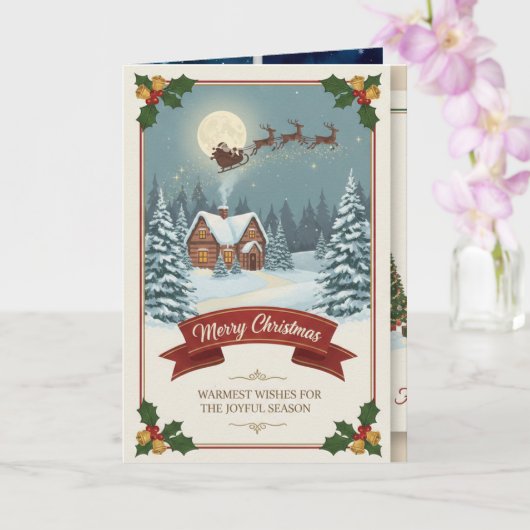 Carte A Christmas card with snowy scenes, festive text, (Orchidée)