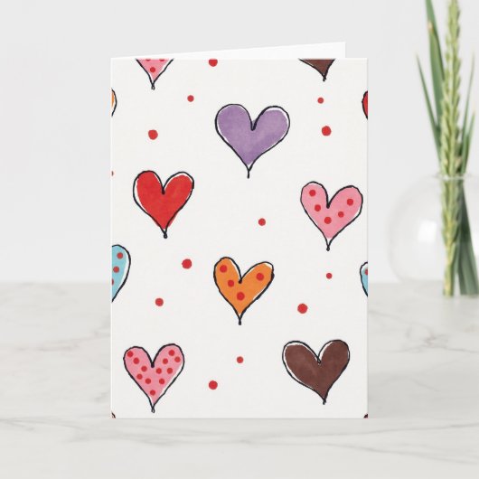 Carte à coeurs à pois doux (Devant)