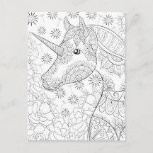 Carte à colorier mandala licorne 2