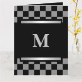 Carte À damiers noir monogramme (Fleur jaune)
