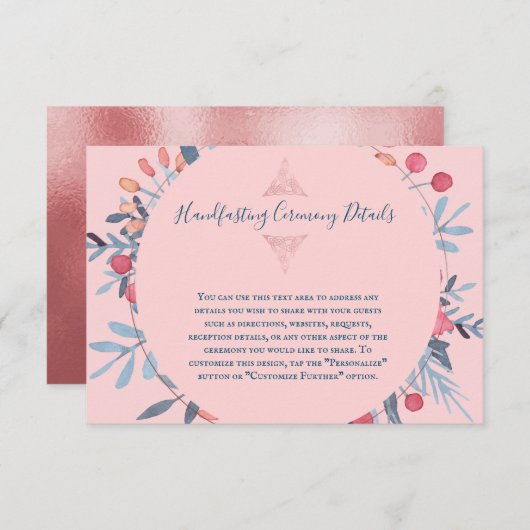 Carte à détails floraux aquarelle Perle rose (Devant / Derrière)