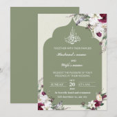 Carte à faire-part de mariage islamique fleurie ve (Devant / Derrière)