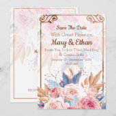 Carte à Faire-part de mariage rose florale élégant (Devant / Derrière)