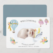 carte à faire-part de naissance à montgolfière à f (Devant / Derrière)