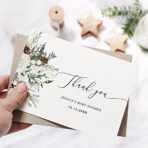 Carte À feuillage persistant hiver élégant baby shower m