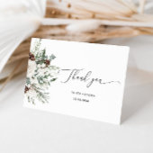 Carte À feuillage persistant hiver élégant mariage merci
