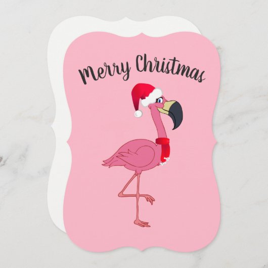 Carte à Flamant rose plat Noël rose avec enveloppe (Devant / Derrière)
