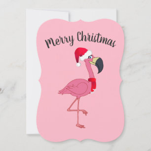 Carte à Flamant rose plat Noël rose avec enveloppe