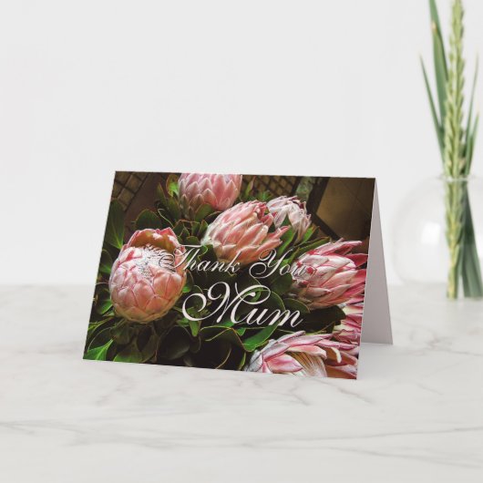 Carte à fleur Merci Mum Protea (Devant)