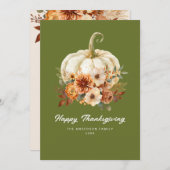 carte à fleurs de bon thanksgiving vert mousse (Devant / Derrière)
