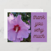 Carte à fleurs Hibiscus rose Merci (Devant / Derrière)