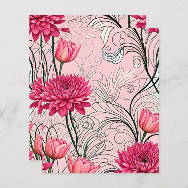 Carte à fleurs rose (Devant / Derrière)